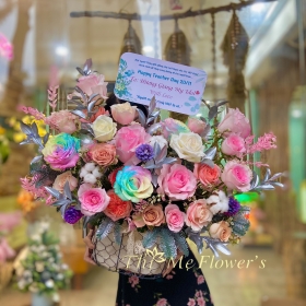 Hoa giỏ hàn quốc nhập khẩu tone hồng