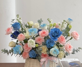 Giỏ hoa ohara hồng mix blue 75